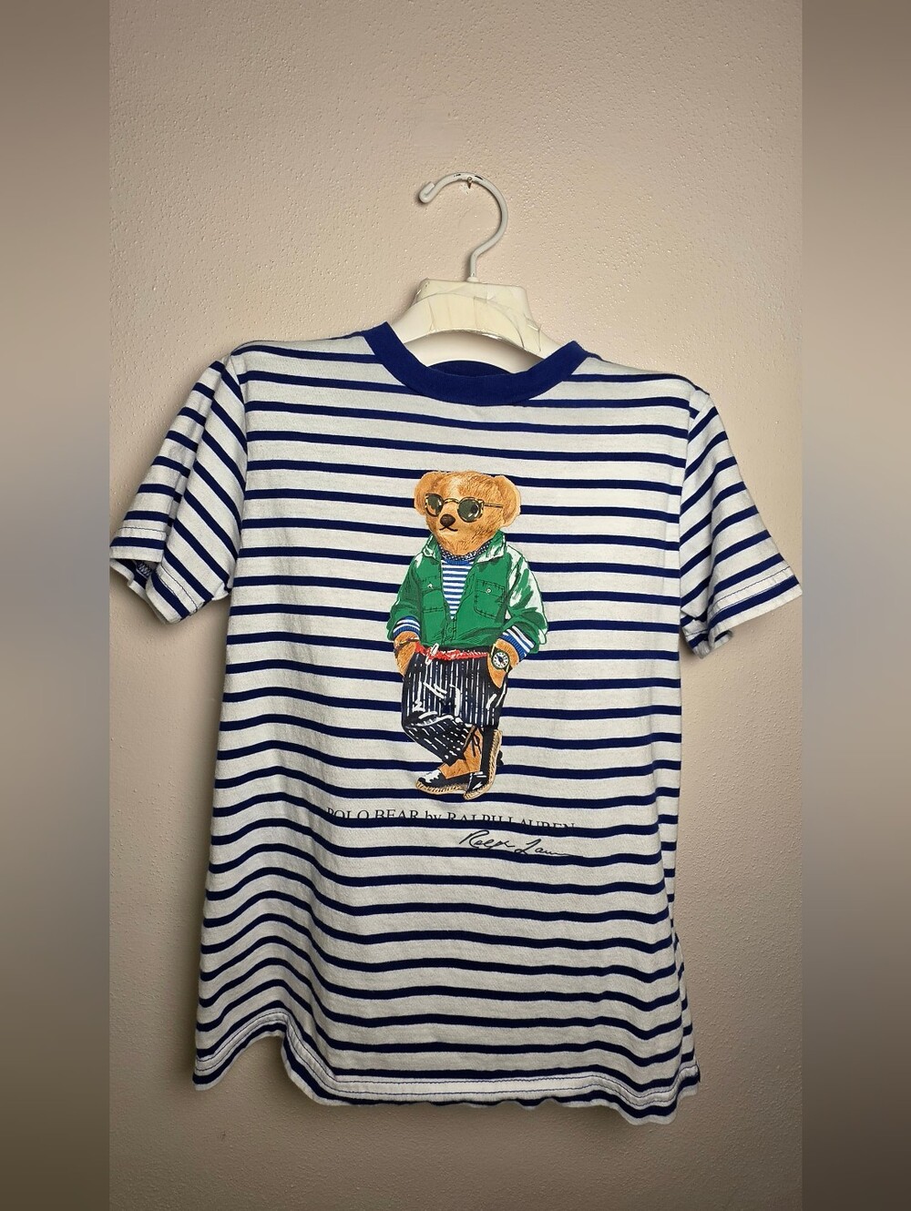 Polo by Ralph Lauren White & Navy Striped Polo Bear Tee